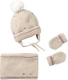 Vertbaudet Geborduurde hartjes babyset muts, snood en wanten