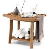 Coast Tabouret de douche - étanche - assise incurvée - tablette de rangement - marron - 60,5 x 34 x 48 cm