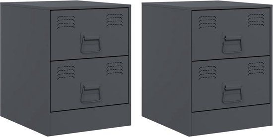 vidaXL Nachtkastjes - Set van 2 - Antraciet - Staal - 34,5x39x44 cm