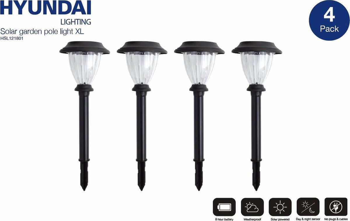 Hyundai - Tuin buitenlamp op zonne-energie - XL – LED - 4 pack