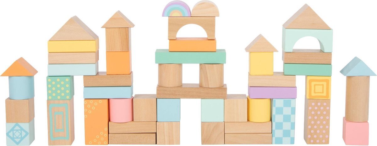 Small Foot Pastel houten bouwblokken - 50 stuks - Houten speelgoed vanaf 1 jaar