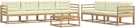 vidaXL - Bank loungeset - 7 zitplekken - Wit en crème - Acacia hout