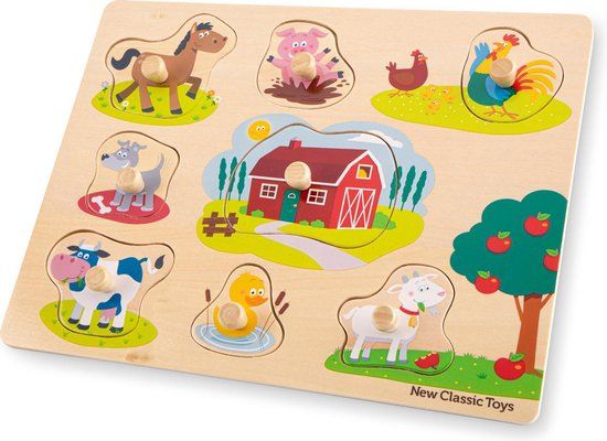 New Classic Toys Houten Legpuzzel Boerderij - 8 puzzelstukjes