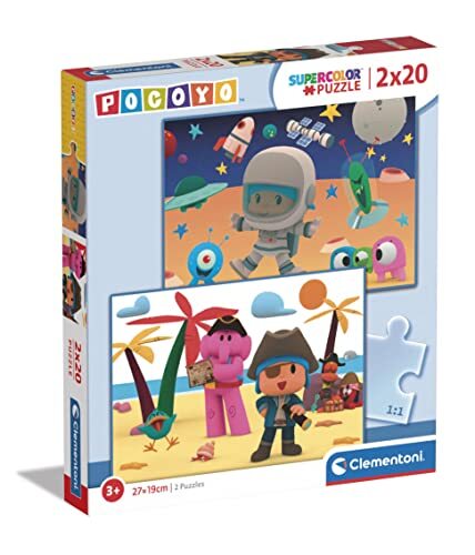 Clementoni - Pocoyo Supercolor puzzel Pocoyo-2 x 20 (incl. 2 x 20 stuks) kinderen 3 jaar oud, puzzel cartoons Made in Italy, meerkleurig, 144777