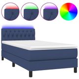 vidaXL Boxspringbed met matras en LED-verlichting, stof, blauw, 100x200 cm