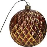 Anna's Collection Verlichte kerstbal glas - antiek goud - 15 cm - met 15 lampjes - warm wit