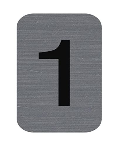 Exacompta - Muurbordje bedrukt met cijfer 1 - Geborsteld aluminium - 2,5 x 4,4 cm