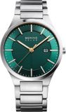 Bering Solar 15239-778 Mannen Polshorloge Titanium Groen Saffierglas 10 ATM