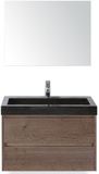 BES LED Dante Badmeubelset 80 cm - Tabacco - Wastafel Hardsteen Wit Lucca met Spiegel