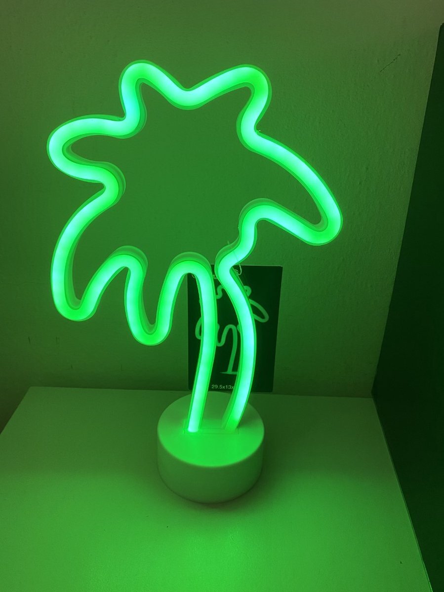 Impuls LED palmboom met neonlicht - groen neonlicht - hoogte 29.5 x 18.5 x 8.5 cm – Tafellamp - Nachtlamp - Decoratieve verlichting - Woonaccessoires