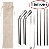 RVS rietjes (16) herbruikbaar - Zilver - Merkloos