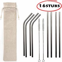 RVS rietjes (16) herbruikbaar - Zilver - Merkloos