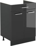 Vicco Keukenonderkast R-Line, Antraciet Hoogglans/Antraciet, 60 cm met lade zonder werkblad
