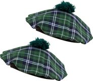 Boland Carnaval hoed/baret in Schotse ruit - 2x - groen - polyester - heren - Schotland