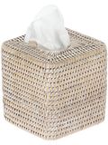 KOUBOO La Jolla Rotan vierkante tissuedooshoes, wit gewassen, vlechtwerk, 13,97 x 13,97 x 14,61 cm