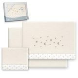 Interbaby Beddengoedset voor kinderbed, 60 x 120 cm, 100% polyester, warm, inclusief hoeslaken, dekbedovertrek en kussensloop, ideaal voor de winter, sterrenmaan, beige