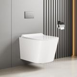Garvee Compact hangtoilet zonder spoelrand - wit keramiek, D-vorm, afneembare zitting met softclose, efficiënte 360° spoeling, modern en ruimtebesparend