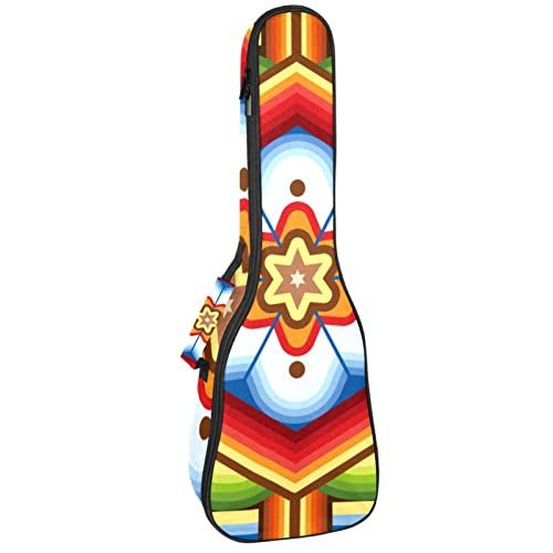 Mersov Concert Ukelele Rugzak, Heavy Duty Ukulele Case Tas met Opslag, Sopraan Concert Tenor Ukelele 10 MM Gewatteerde Tas Kleurrijk Huichol Patroon