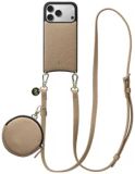 AVY Leren Hoesje geschikt voor Apple iPhone 17 Pro | Met Koord en Mini Telefoontasje | Compatibel met MagSafe | Leather Case met 130CM Koord & Pouch | Long Leather | Beige