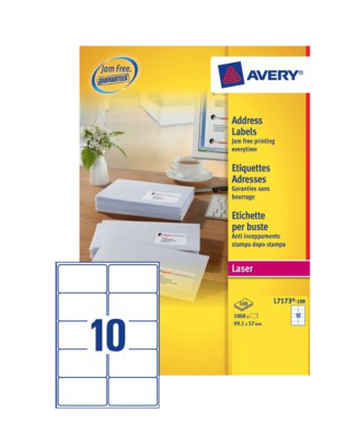 Avery L7173-100 - Adreslabels - wit - Papier