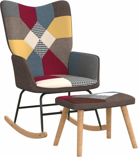vidaXL Schommelstoel met voetenbank patchwork stof
