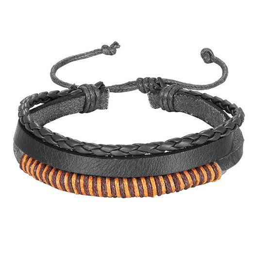 LGT JWLS LGT Jewels Leren armband Heren Verstelbaar Touw Zwart Bruin
