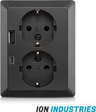ION Industries Stopcontact - 2-voudig - USB A + USB C - Mat Zwart