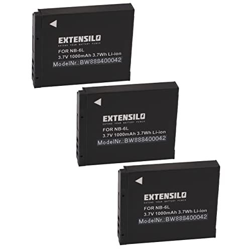 EXTENSILO 3X batterij compatibel met Canon PowerShot SX260 HS, SX260HS, SX270 HS, SX280 HS camera (1000mAh, 3,7V, Li-Ion)