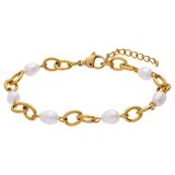 Lucardi - Dames Stainless steel parelarmband - Goudkleurig - 19 cm