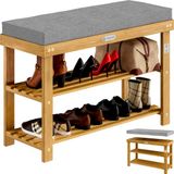Casaria Schoenenrek Acaciahout - 5cm Afneembaar Kussen - 70x33x48cm