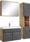 Badplaats Badkamermeubel Set Paso 80 x 40 cm – Kastanje Eiken met Donker Grijs – Badmeubel met Spiegelkast en Zijkast