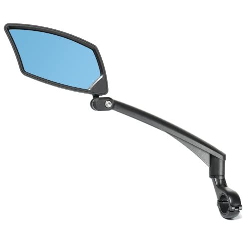 BriskMore Stuurfietsspiegel, anti-verblinding blauwe bolle glazen lens voor plat stuur, krasbestendig, verstelbaar en draaibaar, veilige achteruitkijkspiegel alleen voor linkerzijde BT-016LB