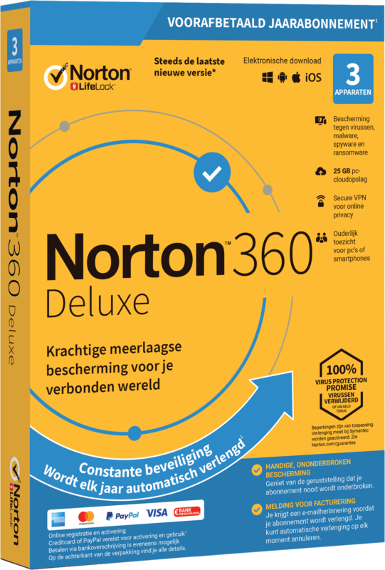 Symantec - Norton Norton 360 Deluxe 2020 | 3 Apparaten | 1 Jaar | 25GB | Windows/MAC/Android/iOS