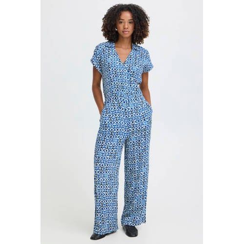 ICHI Blue Floral Jumpsuit