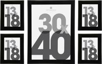 Atmosphera Fotolijstjes set Olympus - 5x stuks - zwart frame - Plastique/verre - in 2 formaten - 30x40 cm et 13x18 cm