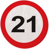 Folat 40x 21 jaar leeftijd themafeest servetten verkeersbord 33 cm rond