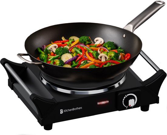 KitchenBrothers Elektrische Kookplaat - 1 Pits - 1500W - Zwart