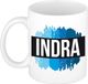 Indra mok - met blauw verfstrepen - Cadeau collega - vaderdag - verjaardag - meester - coach - 300 ml - wit
