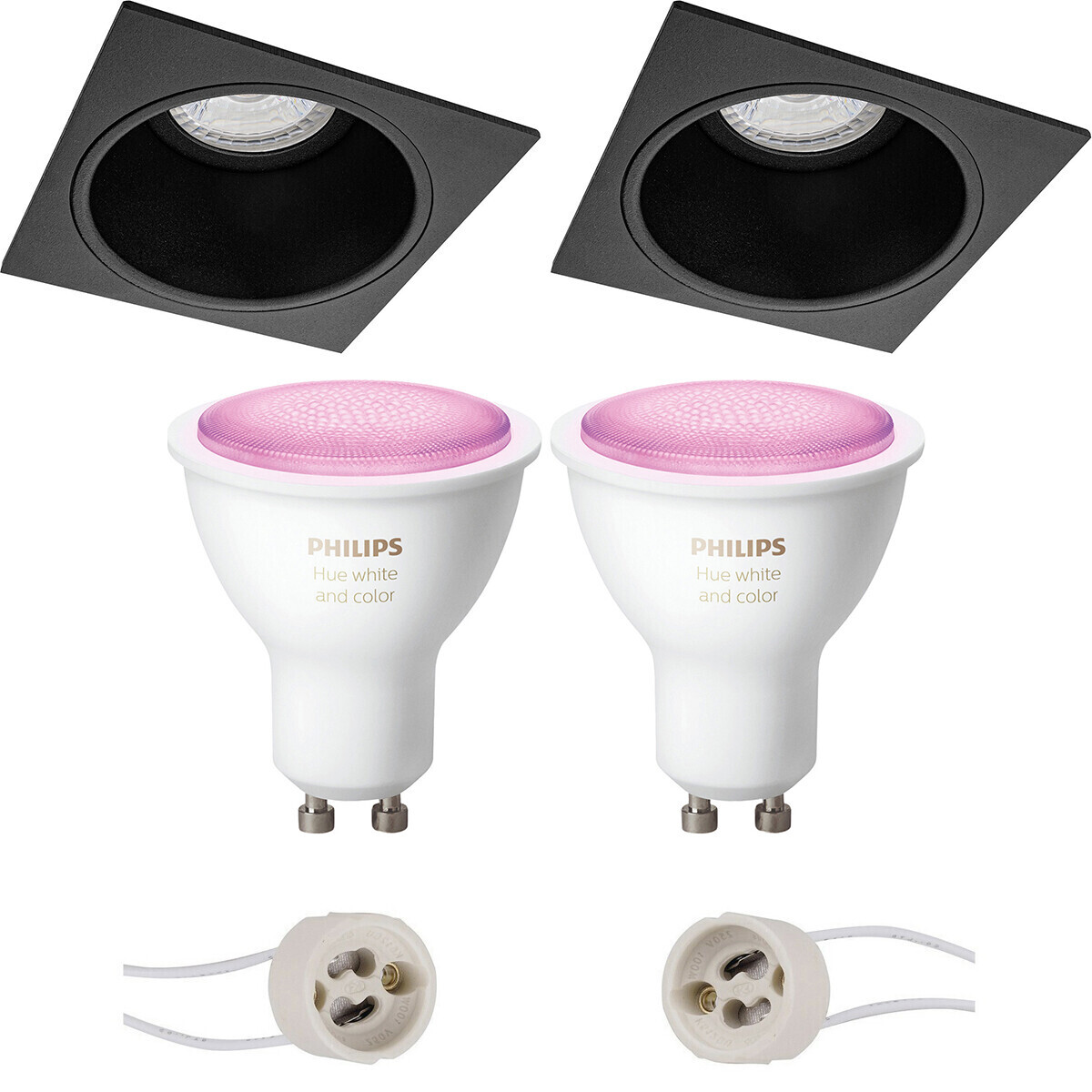 BES LED Pragmi Minko Pro - Inbouw Vierkant - Mat Zwart - Verdiept - 90mm - Philips Hue - LED Spot Set GU10 - White and Color Ambiance - Bluetooth