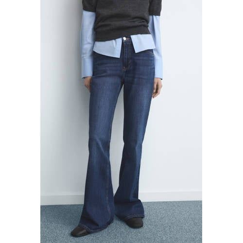 Mango High Waist Flared Jeans Dark Blue Denim