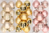 Merkloos / Sans marque Kaemingk B.V. 36x stuks kunststof kerstballen mix van champagne, goud en lichtroze 6 cm