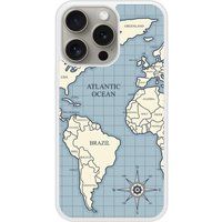 Bedrukt siliconen hoesje compatibel met iPhone 15 Pro Map vintage