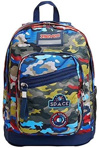 Seven New Fit Camouflage Backpack, Blue, Double Compartment, for School and Travel