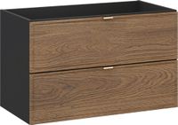 Meuble bas pour lavabo, 80 cm – noir mat / chêne, 2 tiroirs