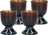 Cosy & Trendy Eierdopje - 4x stuks - porselein - blauw/bruin - 5 cm