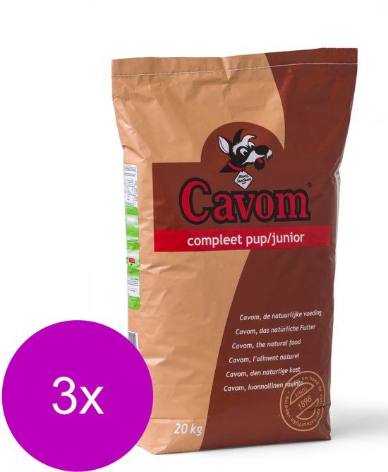 CAVOM Compleet Pup/Junior Rund&Vlees - Hondenvoer - 3 x 20 kg