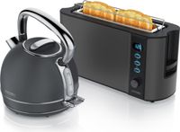 Arendo ontbijtset, 2-delig, bestaande uit: Waterkoker VINTAGE, 1,7 liter, 2200W, met touch-bediening voor temperatuurkeuze. Toaster FRUKOST, 1000W, geschikt voor 2 boterhammen, kleur: cool grijs