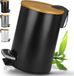 Bol Poubelle Seau à cosmétiques avec couvercle en bambou - Poubelle pour salle de bain - Poubelle de haute qualité avec mécanisme de fermeture douce - Poubelle à pédale 5 litres Noir