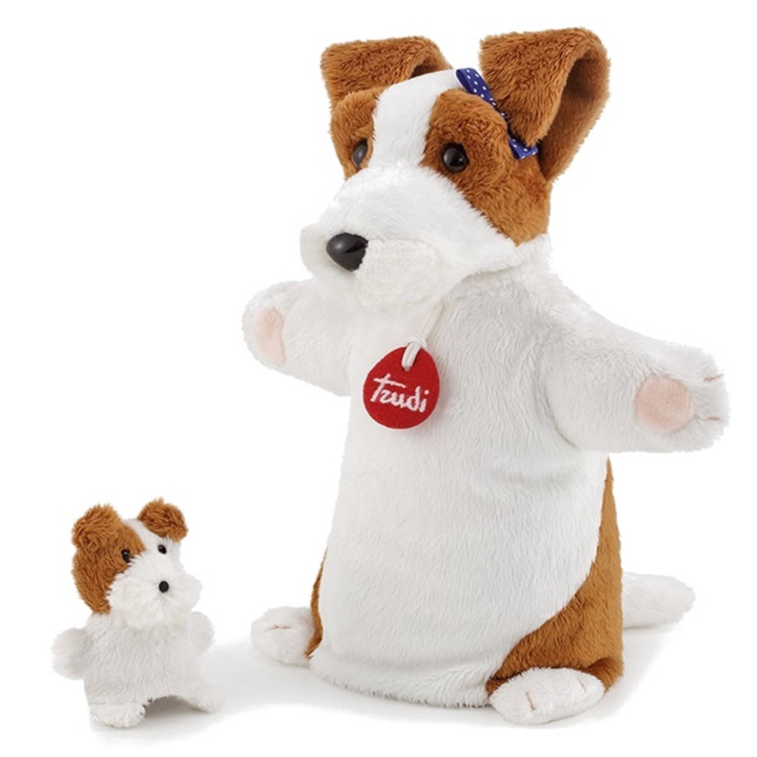 Trudi Hand- En Vingerpop Hond Wit/ Bruin 26 Cm