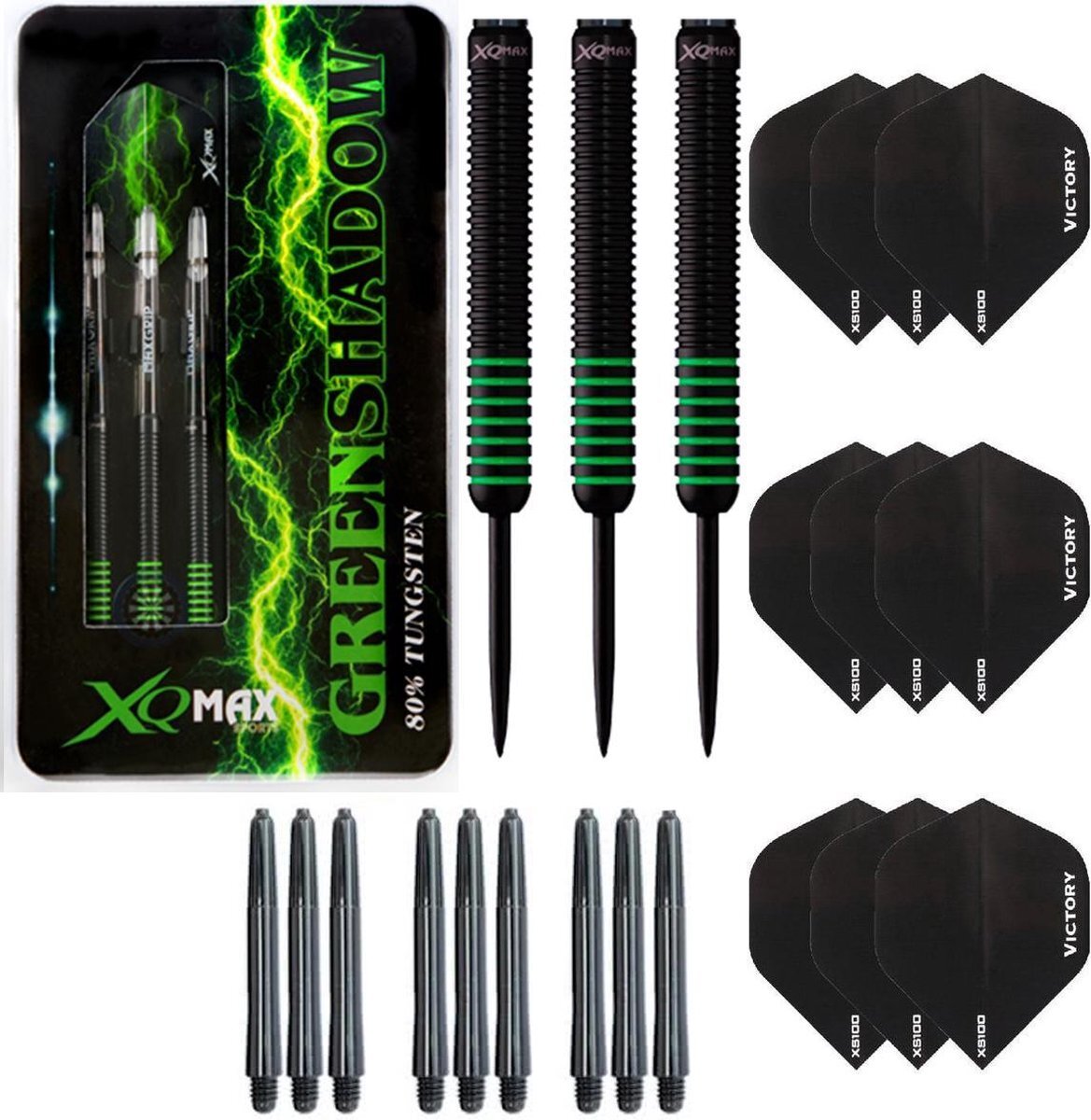 Dragon Darts Green Shadow – dartpijlen – 23 gram tungsten - inclusief 9 – dart shafts – 9 – dart flights